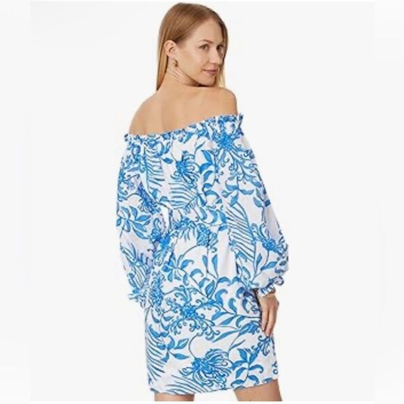 Lilly Pulitzer Jamielynn Off-The-Shoulder Dress Resort White Glisten in the Sun - Picture 3 of 5